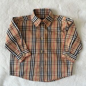 Burberry Tan and Black Plaid Button Down Shirt